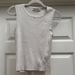 Zara Off White Ribbed Sleeveless Tank Top